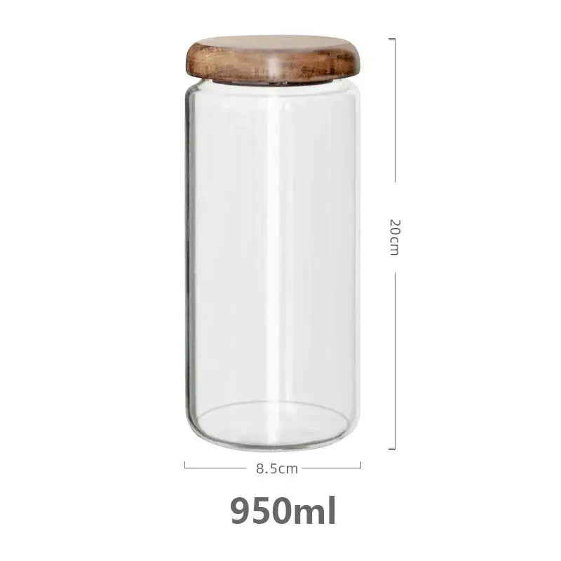Elegant acacia wood lid glass food storage jars kitchen set by Decorbites